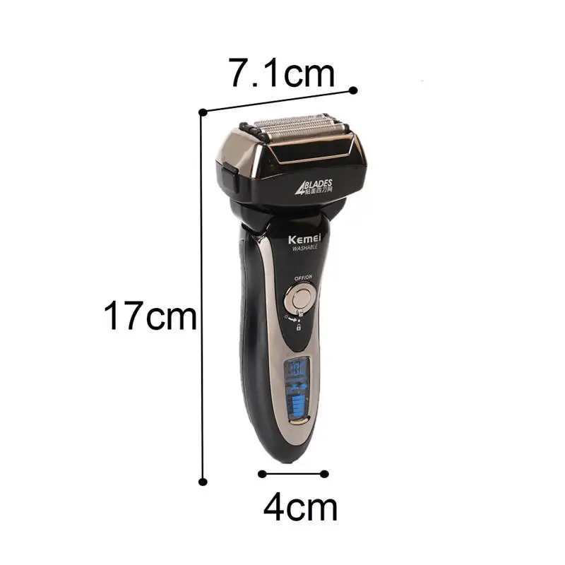 Kemei электробритва для мужчин, электрическая бритва, возвратно-поступательная, 4 головки лопастей, для бритья, для мужчин, моющаяся, перезаряжаемая, Мужская бритва, триммер