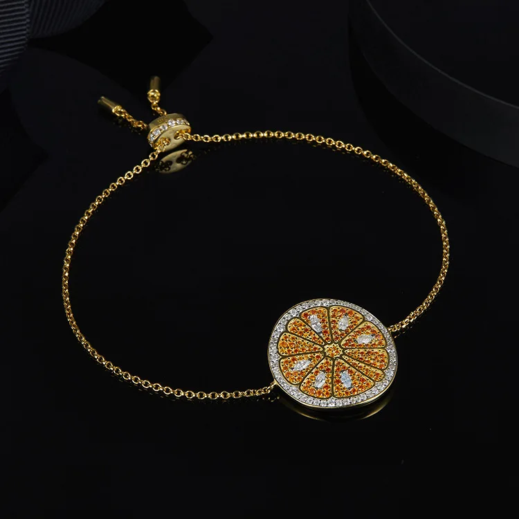 

Summer holiday design orange bracelet fruit lemon chain link bangle bracelets women monaco 925 sterling silver jewelry