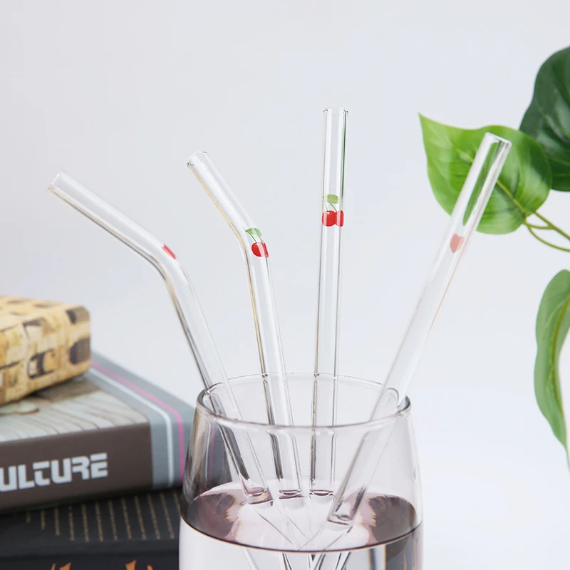 

Glass Straw Glass Drinking Straw Glass Tube Heater Straws Heat Resistant Party Tube Cherry Party Decoration Drinkware 8*200mm