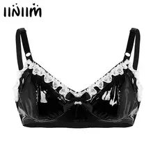 Трусики для неженких, мужское нижнее белье, майки, черные, на тонких бретелях, нижнее белье, ночное белье, кружево, с бантом, Wetlook, клубный бюстгальтер, экзотический Топ