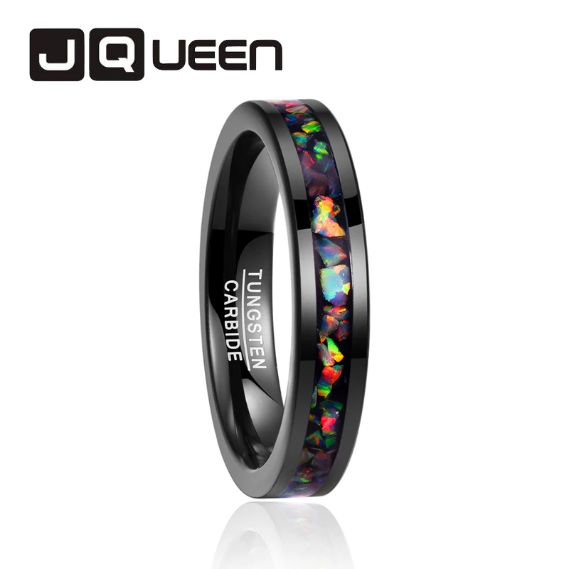 Personality Men' s Tungsten carbide Finger Rings in Black Inlaid Opal Ring Size 7-12 Vintage Jewelry Gift Handmade Rings