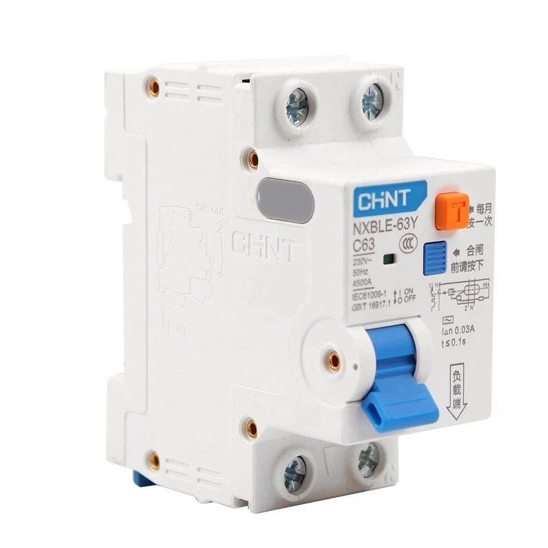 CHINT NXBLE-63Y 6A 10A 16A 32A 63A 10MA 0.01A RCBO 1P + N 230V interruptor de corriente Residual protecci�n contra fugas de corr