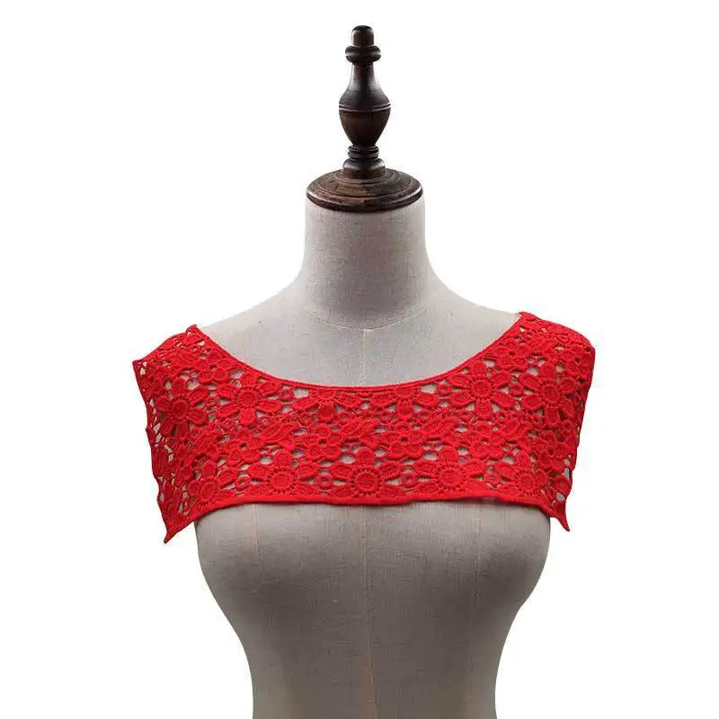 

2PCS/Set Luxury Bright Red Lace Applique Front Back Cotton Embroidered Fake Collar Clothing Patch Wedding Dress Sewing Supplies