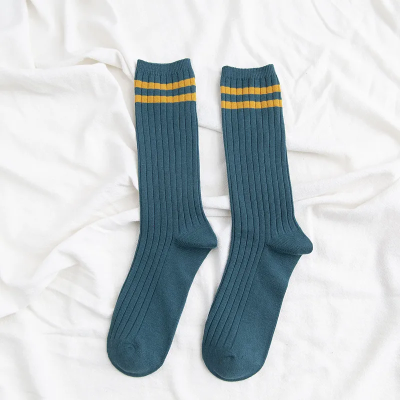 Arherigele/женские носки унисекс, Классические хлопковые Дышащие носки с двумя полосками, короткие женские носки без пятки в стиле ретро для старой школы, Chaussette - Цвет: Зеленый
