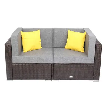 

2 Pieces Patio PE Wicker Rattan Corner Sofa Set Brown Includes 2 Corner Sofas