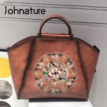 

Johnature Handmade Embroidery Women Bag 2020 New Retro Chinese Style Handbag Large Capacity Leisure Floral Lady Shoulder Bags