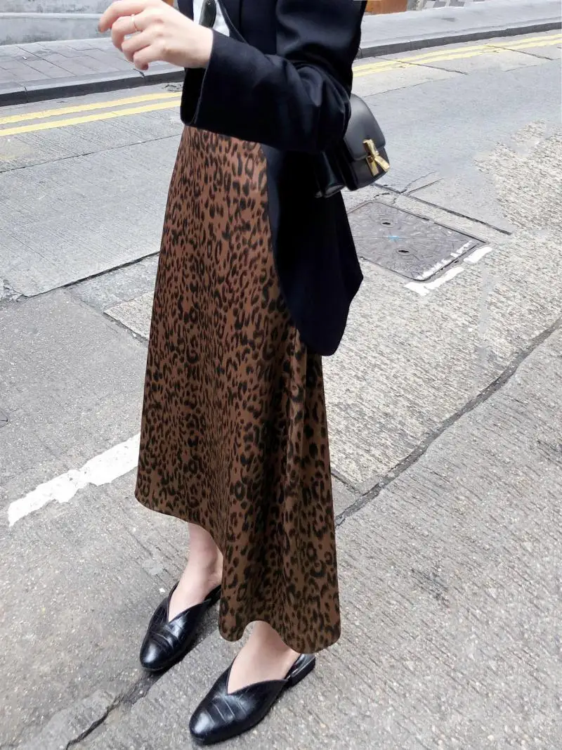 

Skirt Women's 2019 Spring New Style Mid-length A- line High-waisted Slimming Leopord Pattern Suitable Hip with Thick Thighs Skir