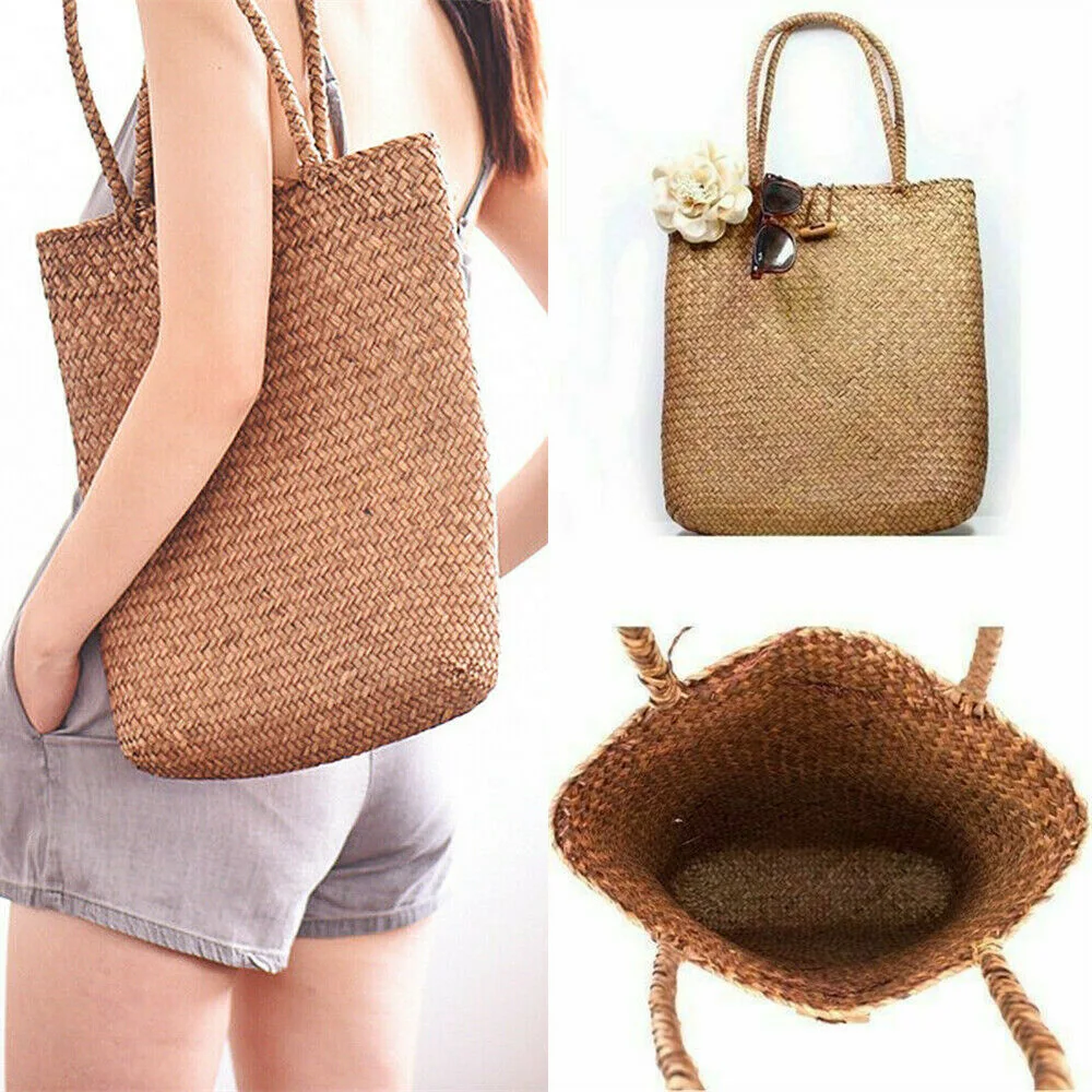 Women Handmade Summer Straw Beach Bag Tote Shoulder Basket Shopping Handbag Bags