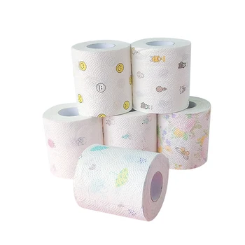 

6 Rolls Cute Cartoon Roll Paper Colorful Printed Tissue Towel Paper 3-layers Raw Wood Pulp Bath Core Toilet Paper