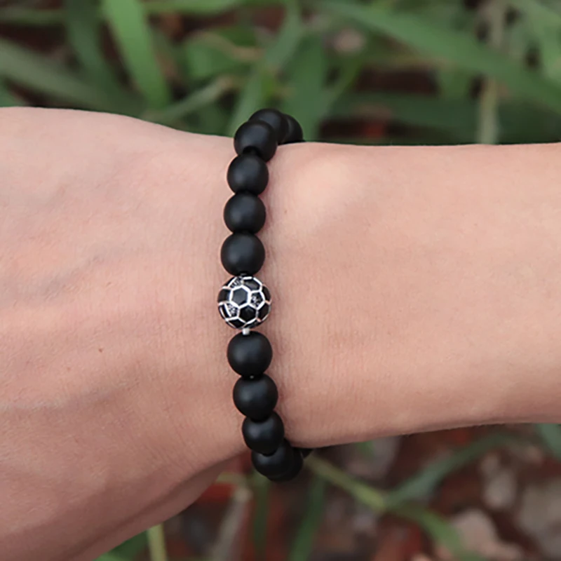 Natürliche Stein Armband Unisex Minimalistischen Fußball Braslet Onyx Perlen Brazalete Homme Zubehör Moda Masculina Geschenk Für Liebhaber – Detail 5