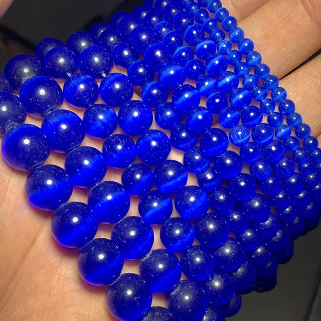 JHNBY Mixed Colors Cat's Eye opal Natural Stone 4/6/8/10/12MM Spacer glass Loose beads for Jewelry making DIY bracelets Findings Dark blue