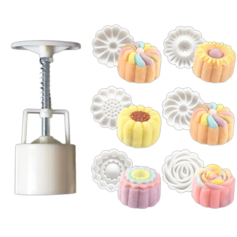 1Pc Plunger 6Pcs Stamps 3D Rose Flower Mooncake Cookie Pastry Mold Hand Pressure DIY Fondant Baking Cake Tools | Дом и сад