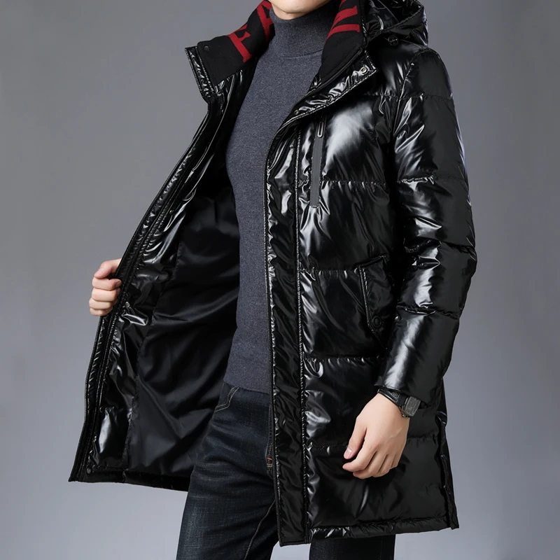 Высший сорт зимний модный брендовый пуховик для мужчин с капюшоном уличная пуховая куртка длинная теплая мужская одежда на утином пуху