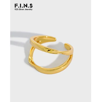 

F.I.N.S Minimalist Double-Layer Twisted Lines 100% Pure 925 Sterling Silver Ring Opening Female Silver 925 Ring Fine Jewelry