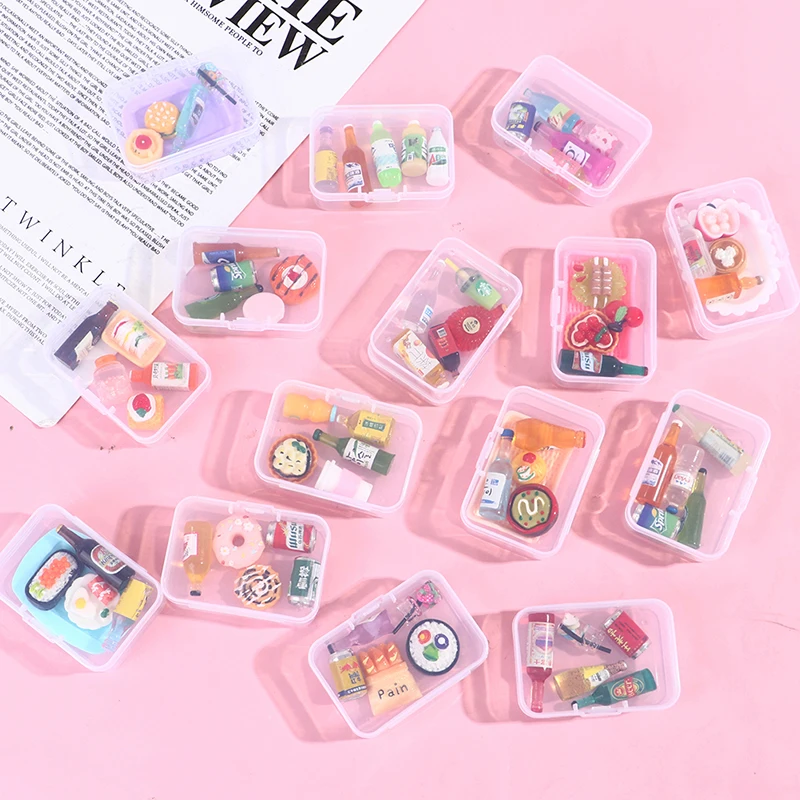 5PCS 1:12 Scale Cute Mini Dollhouse Miniature Drink Bottle Cake Desserts Bento Food Pretend Play Food Toy Kitchen Accessories organizer drink fridge can dispenser refrigerator bottle soda pusher holder beverage water storage glide self pushing mini rack