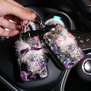 

fashion key bag crystal diamond women girls driver license pearl diamante rhinestone colorful crystal key case for Car