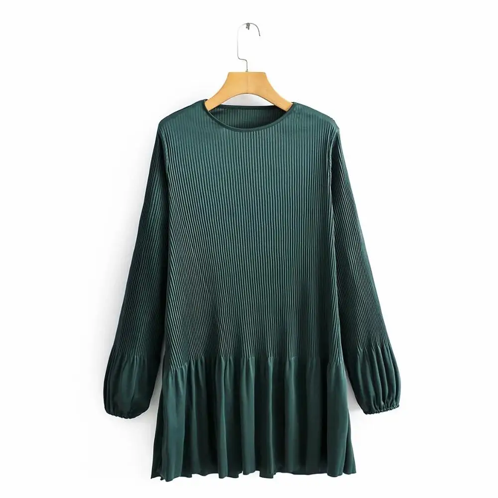 Women basic o neck long sleeve solid color pleated mini dress female chic pleats vestidos casual slim hem ruffles Dresses DS3262 Women basic o neck long sleeve solid color pleated mini dress female chic pleats vestidos casual slim hem ruffles Dresses DS3262