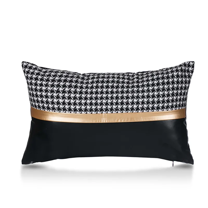 Cushion Cover decorative Cushion Throw Pillow Cover Houndstooth PU Stitching Cushion Case Sofa Bed Coussin Decorative 1 Cushion Cover decorative Cushion Throw Pillow Cover Houndstooth PU Stitching Cushion Case Sofa Bed Coussin Decorative 3