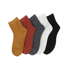 Новые весенние женские носки, хлопковые одноцветные носки из чесаного хлопка для девочек, темные цвета, имитация двойных носков