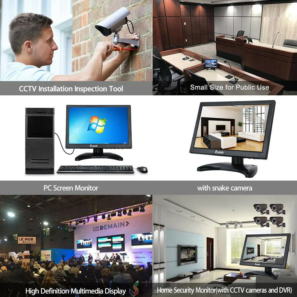 Eyoyo 10 1 &quotдюймовый IPS ЖК монитор 1280x800 с видеомонитор HDMI VGA BNC AV вход для ПК CCTV