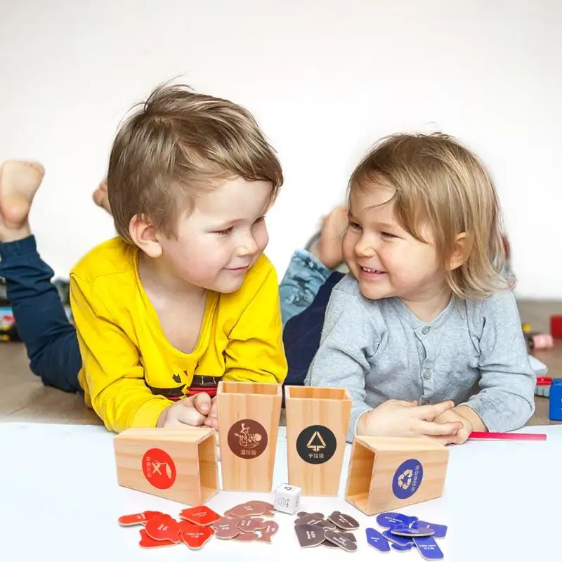  Wooden Garbage Sorting Toys Mini Trash Cans Rubbish Classification Cards Game Classroom Early Educa - 4000163705008