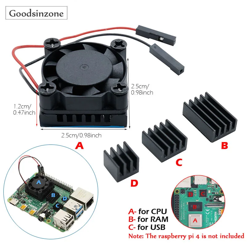 Raspberry Pi 4 モデル B ヒートシンク シングル冷却ファン RAM