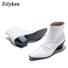 EilyKen/Классические ковбойские ботильоны из искусственной кожи женские ботинки на танкетке и высоком каблуке белые, черные ковбойские женские ботинки г. Женская обувь, размер 43