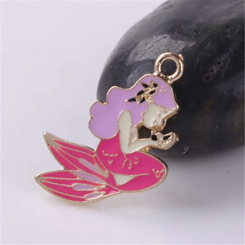 

DoreenBeads Fashion Zinc Based Alloy Pendant Mermaid Plated Fuchsia Enamel Jewelry DIY Charms 28mm(1 1/8") x 20mm( 6/8"), 2 PCs