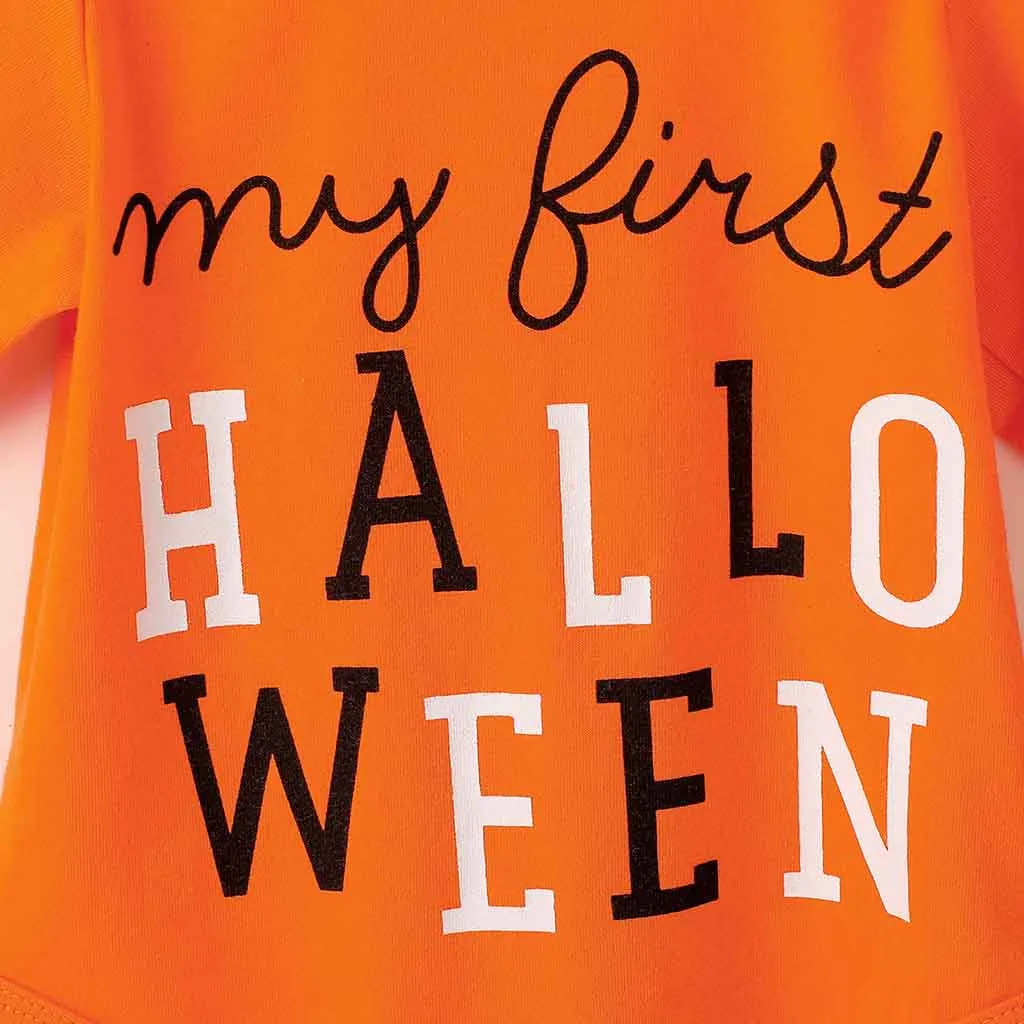 New Children Clothes Festival-wear Costume Newborn Infant Baby Boy Girl Halloween Letter Romper Pumkin Pants Hat Cap Outfit