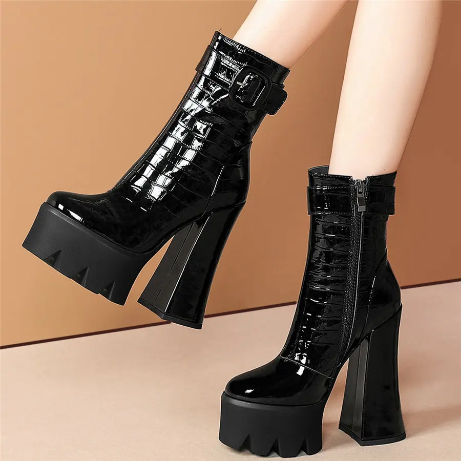 

Шикарная обувь; Женские мотоциклетные ботинки из натуральной кожи на высоком каблуке; Женские туфли-лодочки на массивной платформе с высок...