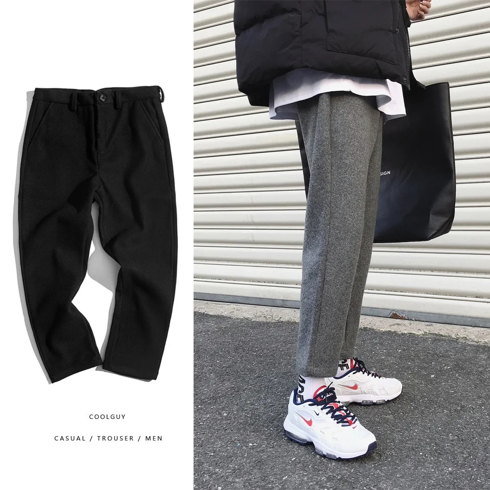 

Winter New Style Men Solid Color Thick Woolen Cloth Slim Fit Skinny Pants Korean-style Popular Brand Youth Fashion Woolen Casual