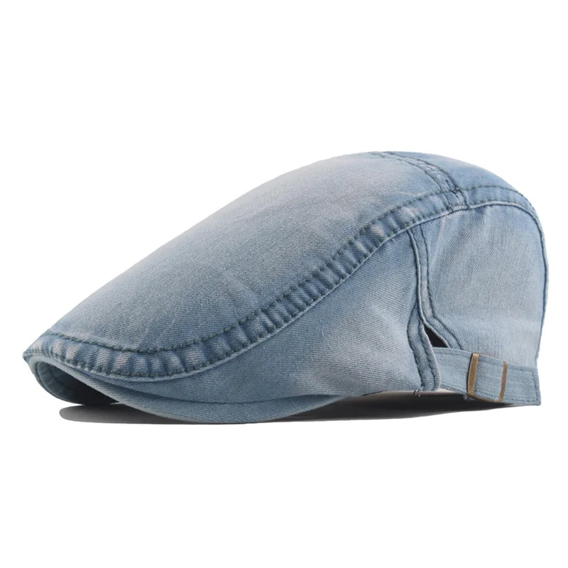 Light Blue Beret FS, Потертая джинсовая кепка с плоским козырьком, кепка для мужчин и женщин, одноцветная шапка для художника, черная, синяя кепка, берет для мужчин - Цвет: Light Blue Beret