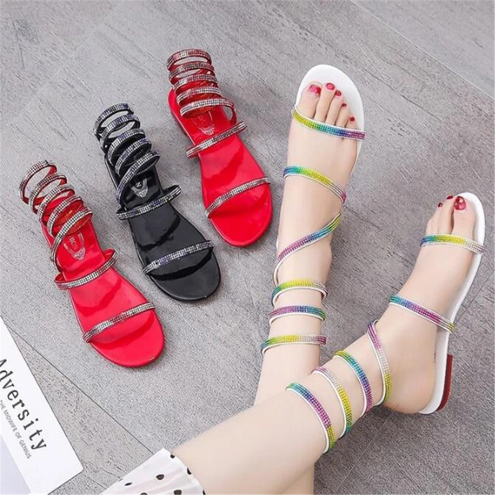 

Woman Sandals Crystal Shoes Designer Women Snake Sandals Bohemia Rhinestone Sandal Summer Flip-flop Roman Gladiator Shoe y1251