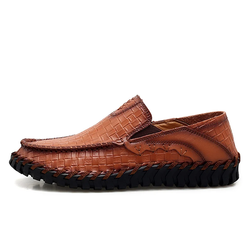 Handmade Genuine Leather men shoes Large size 48 Fashion Men Casual Shoes Autumn Men flats black leather shoes male Footwear - Цвет: Red brown
