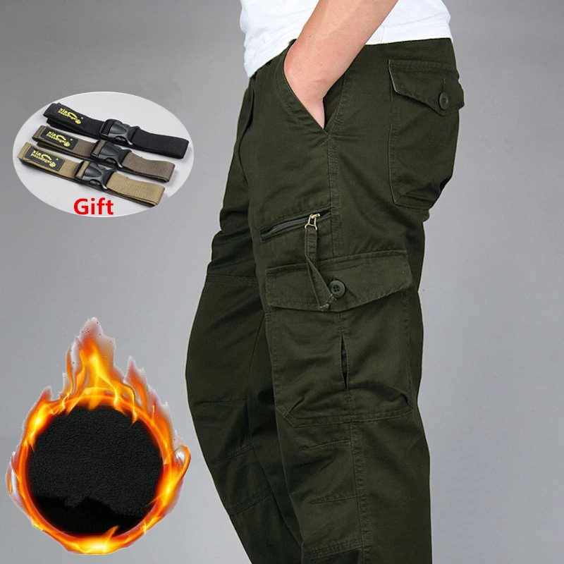 grey cargo pants Winter Thick Pants Men Double Layer Fleece Cashmere Overalls High Quality Men's Camouflage Trousers Warm Military Cargo Pants cargo sweatpants