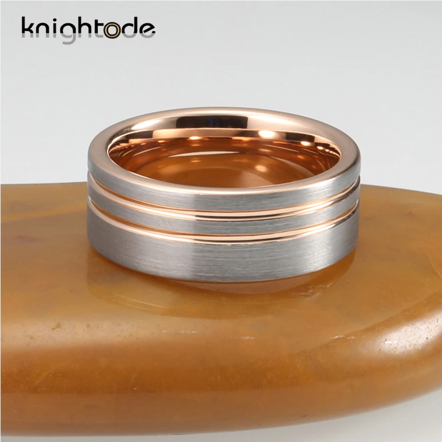 8 мм розовое золото два офсетная печать паз Вольфрам обручальное кольцо из