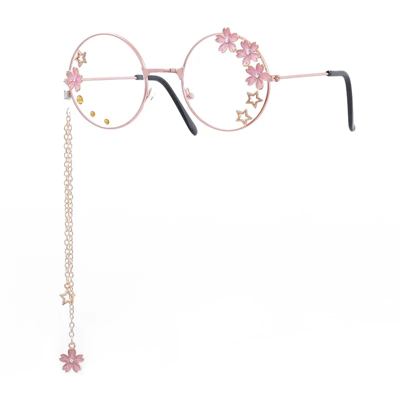 Zilead Luxury WomenCherry Glasses Frame With Sakura Pendant Metal Round Optical Sepectacles Eyeglasses Eyewear Decor Gafas
