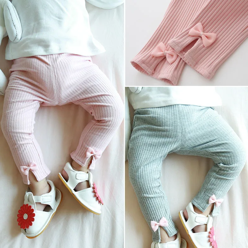 

Korean-style Crawler Girls Slit Bow Leggings Sunken Stripe Elasticity Pure Cotton Trousers