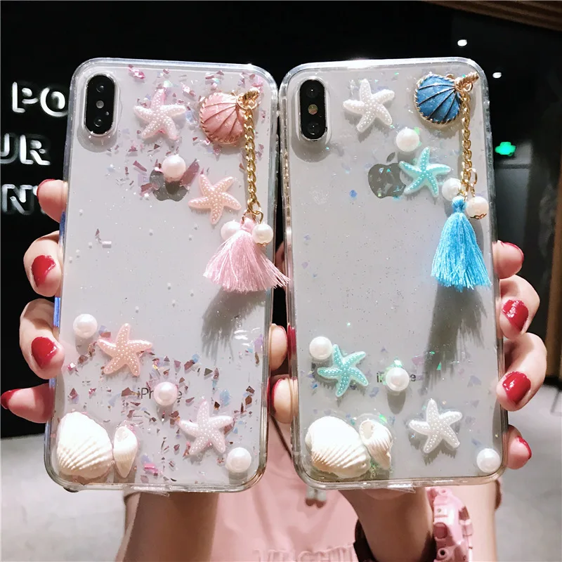 

Creative Sea Shell Mobile Shell for iPhone X XS XR XSMax 8 7 6 6S PluS Transparent Charm Soft Shell Drop Protection Back Cover