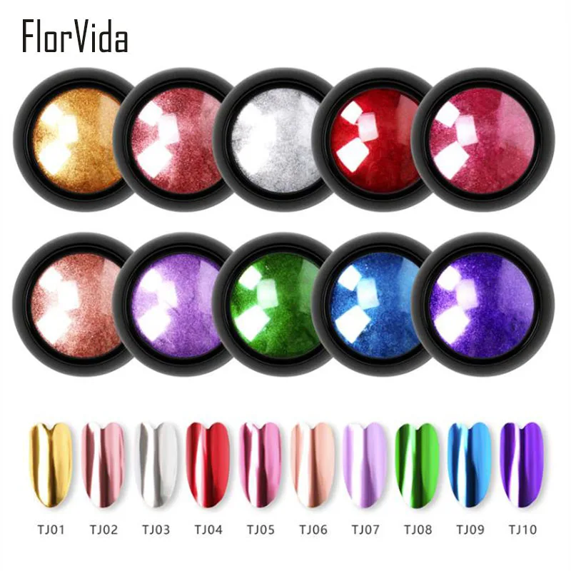 FlorVida 2 мл зеркальный ногтевой порошок 10 цветов ногтей зеркальный блеск порошок Лазерная голографическая пудра украшения для ногтей