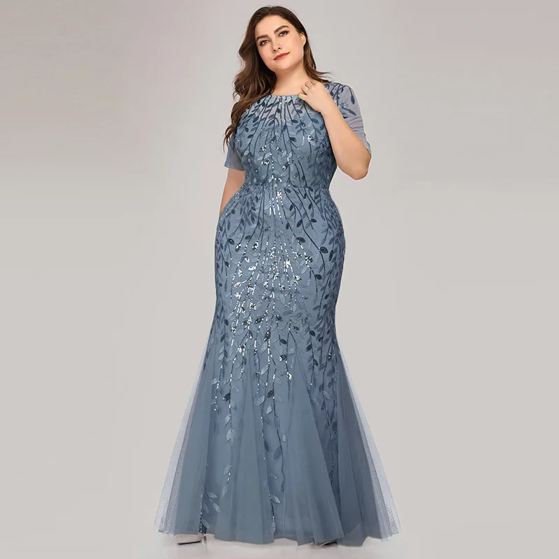 Это Yiiya вечернее платье с круглым вырезом Robe De Soiree, короткий рукав, расшитое блестками, Русалка, женские вечерние платья, Длинные вечерние платья C545 - Цвет: as picture