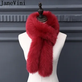 

JaneVini Burgundy Fur Wedding Capes Women Winter Scarf Faux Fur Collar Neckerchief Bridal Fur Shawl Bride Party Bolero Fourrure