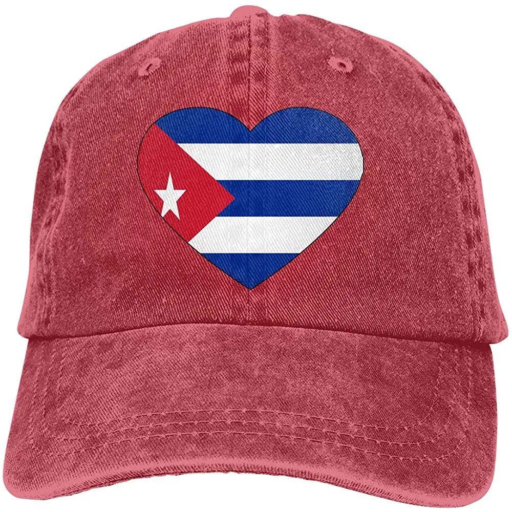 Мужская или женская Регулируемая хлопковая джинсовая бейсболка s Cuba флаг в форме сердца Кепка в стиле хип-хоп