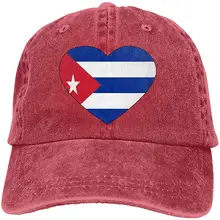 Мужская или женская Регулируемая хлопковая джинсовая бейсболка s Cuba флаг в форме сердца Кепка в стиле хип-хоп