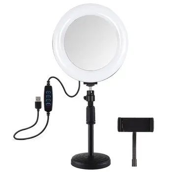 

PULUZ 7.9 inch Dimmable LED Curved Selfie Ring Light with Makeup mirror for YouTube Live Video Vlogging Light For Smartphone