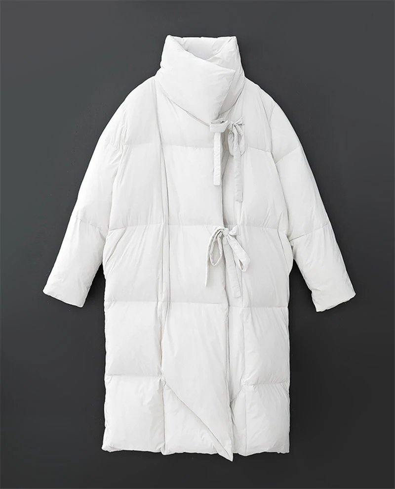 BGTEEVER, большой размер, длинный женский пуховик, пальто со стоячим воротником, утепленные парки, Женское зимнее пальто, на шнуровке, с подкладкой, куртки, Femme - Цвет: white