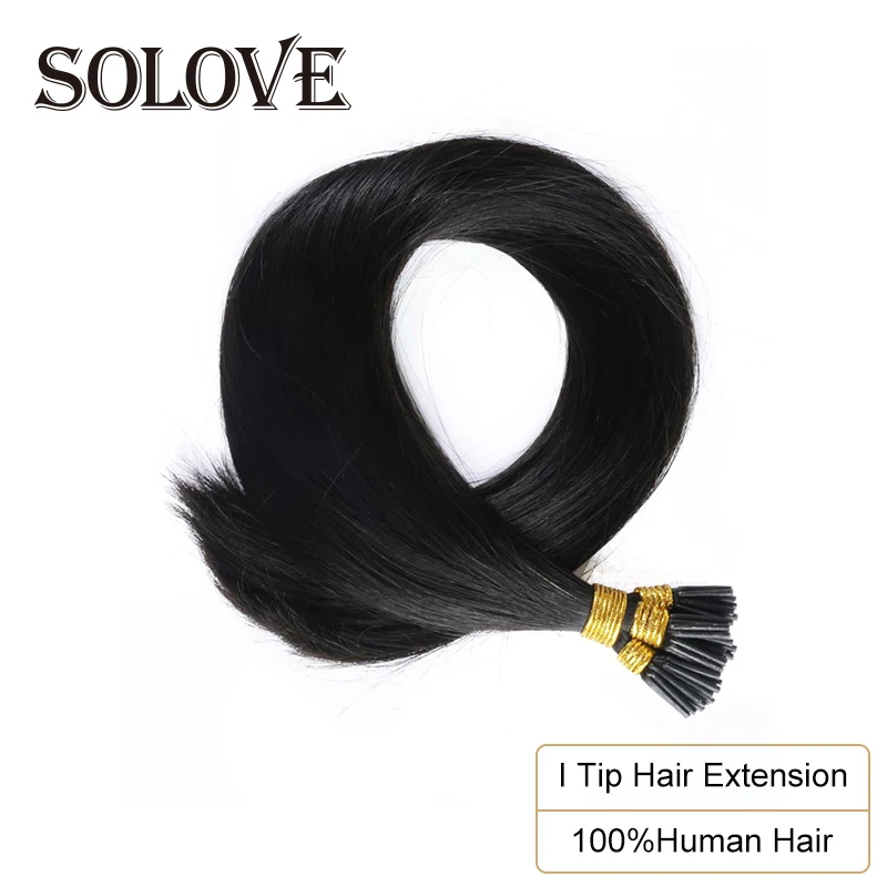 Extensiones de Cabello Remy hechas a máquina recta, 1g/Ud., 50 unids/set de queratina recta, cabello humano con punta I