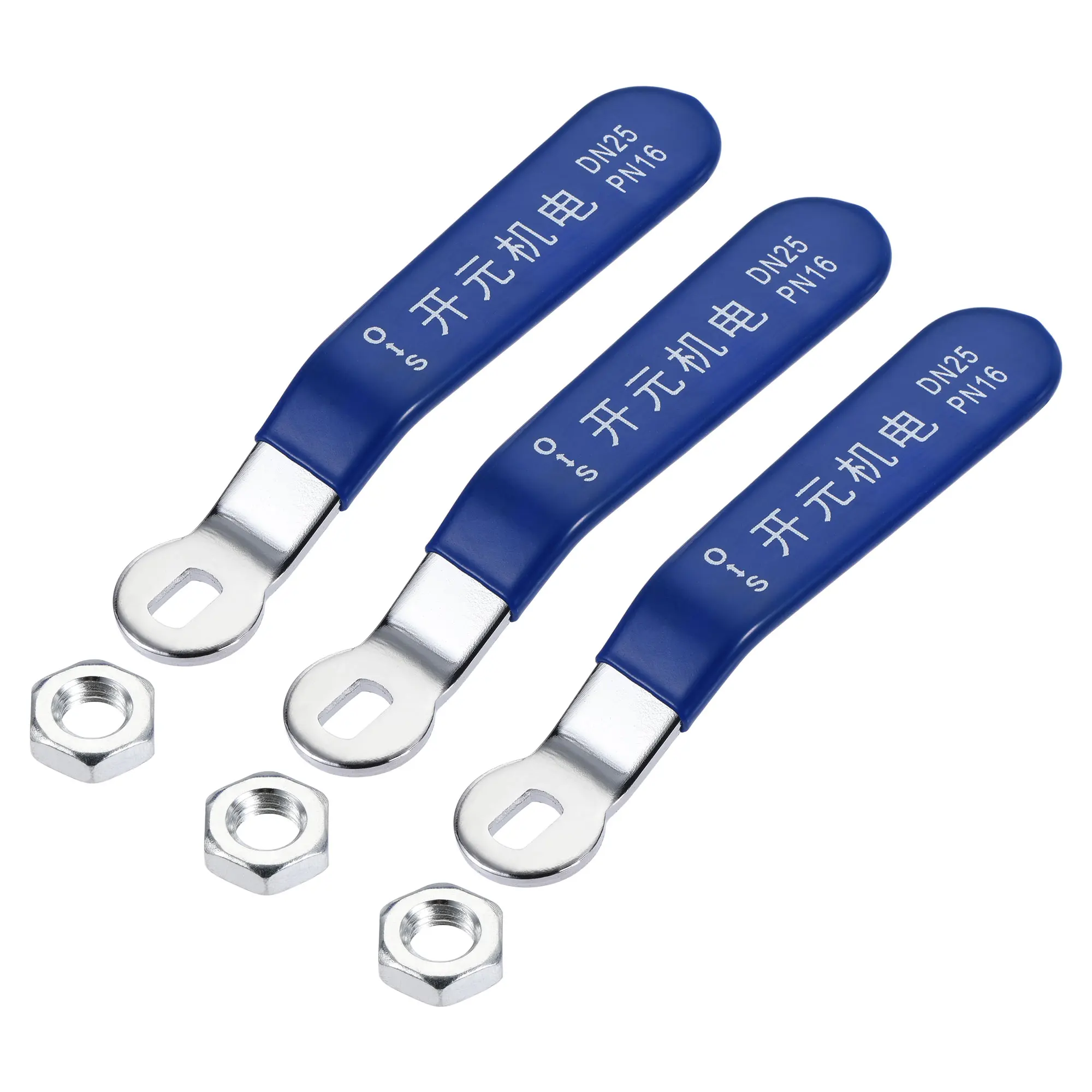 

Uxcell 3Pcs Lever Handle Iron Chrome Plated Replacement with Plastic Grip Blue Valve Handle for DN25 Ball Valve