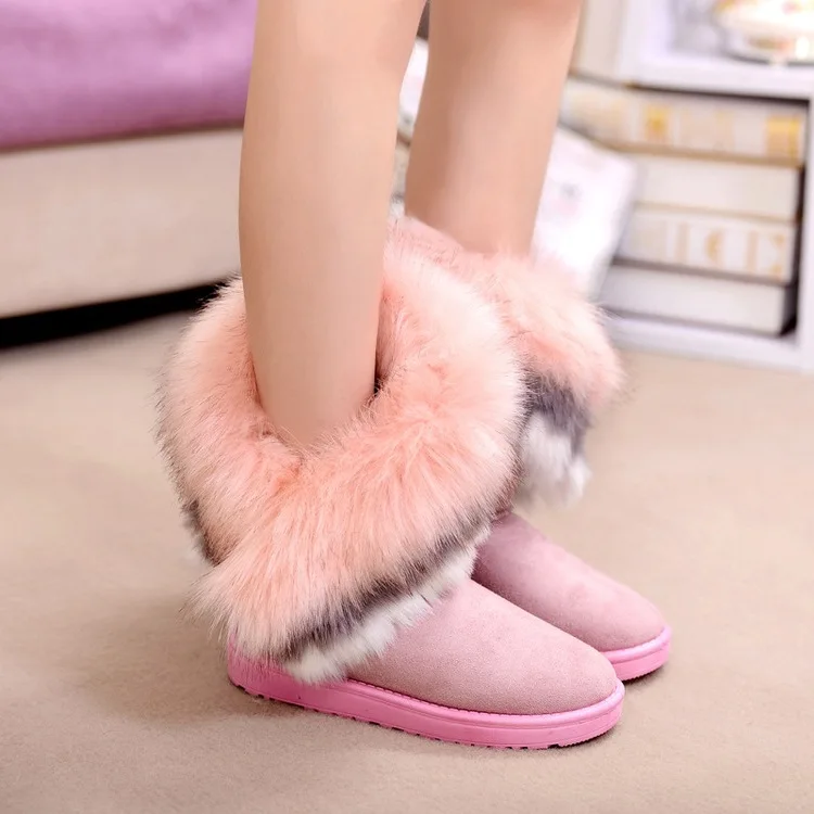 

New Style Winter New Style Snow Boots Faux Fox Fur Snow Boots Women's Tube Snow Boots Boots