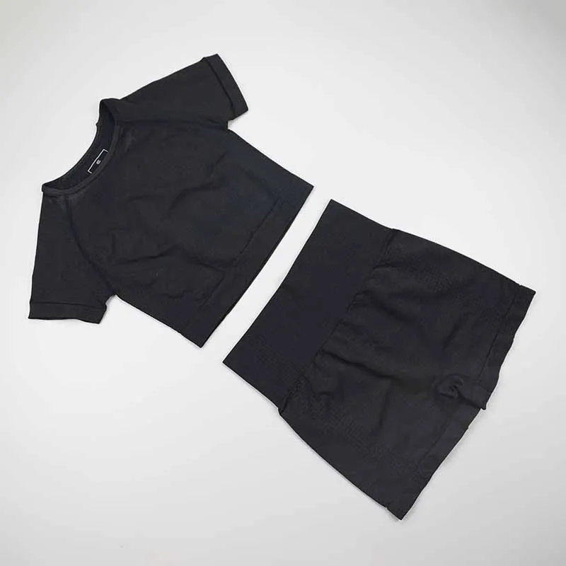 Женский бесшовный комплект для йоги короткий топ с коротким рукавом фитнеса
